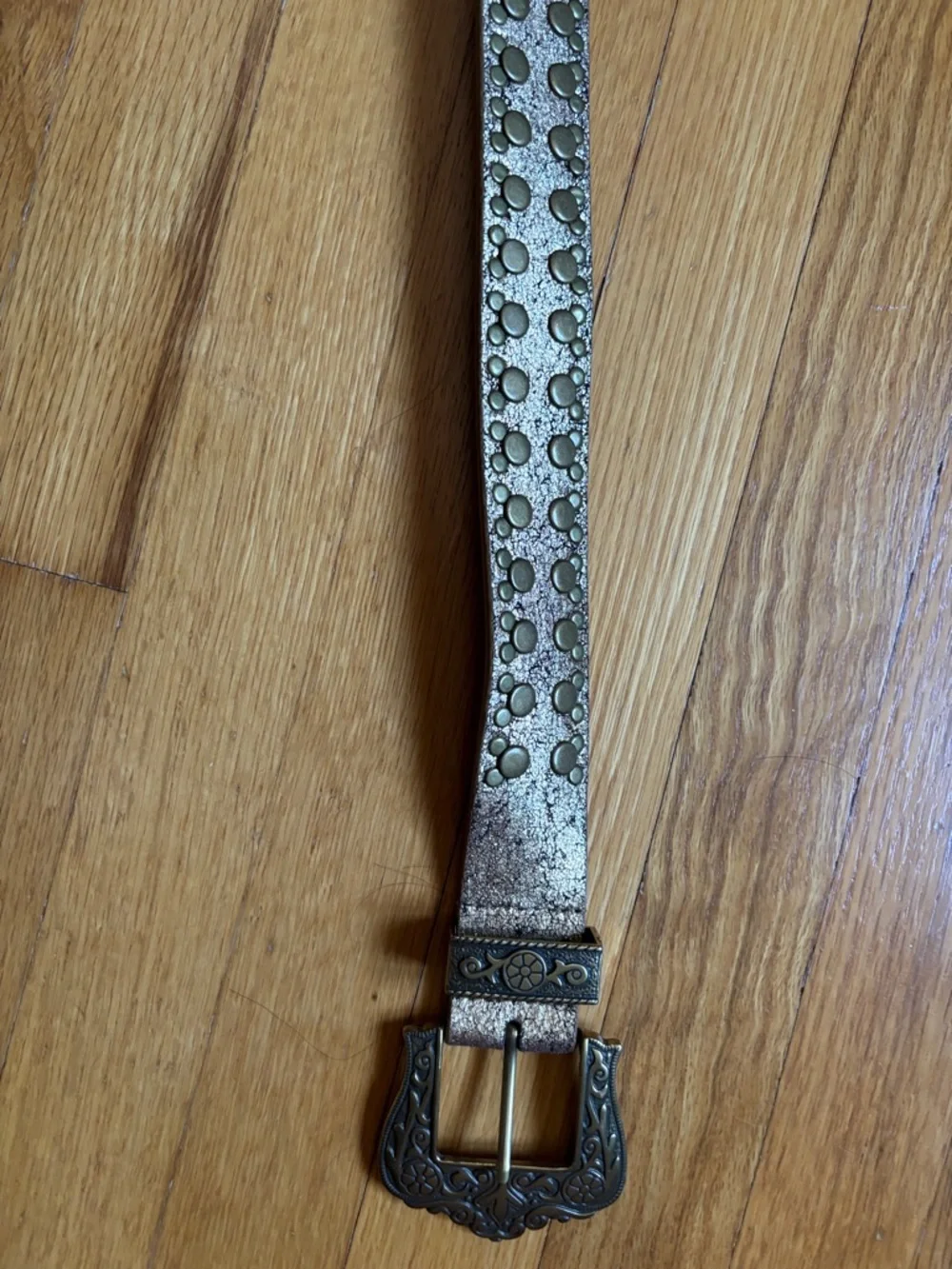 Embellished Metallic Brown Floral Buckle Belt